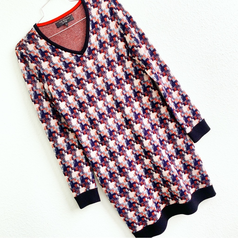 RAG AND BONE 100% wool houndstooth print long sleeve sweater dress Mariah Medium
